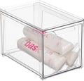 mDesign Plastic Stackable Bathroom Storage with Pull Out Bin Organizer Drawer for Cabinet, Vanity, Shelf, Cupboard, Cabinet, or Closet Organization - Lumiere Collection - Clear