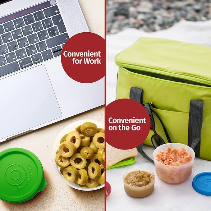 Reusable Airtight Containers 3 oz 8 Pack for Snacks, Baby/Toddler Puree, Condiments, Picnics, Food Prep, Lunch - Plastic Storage Containers, Dishwasher, Microwave, Freezer Safe, BPA Free