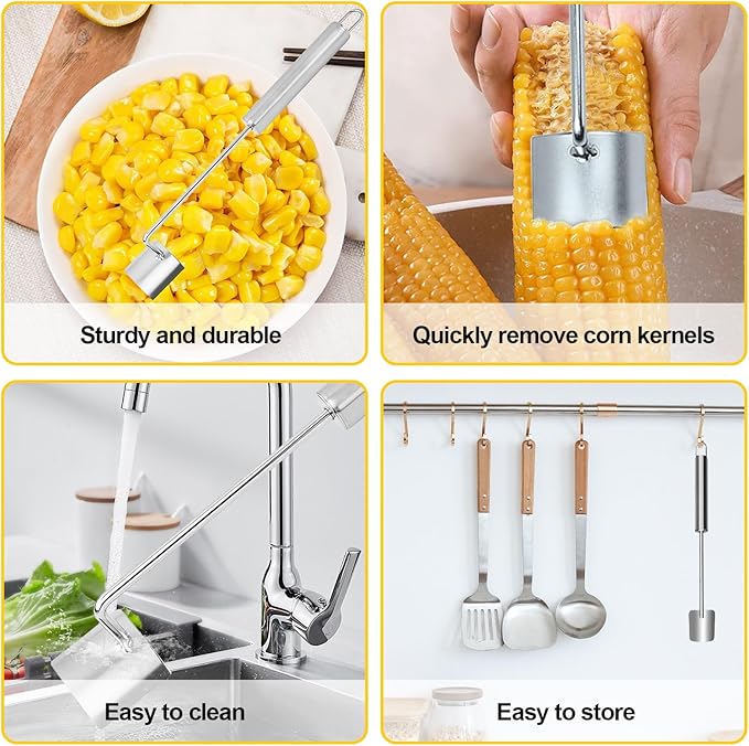 2 Pcs Stainless Steel Corn Peeler and Stripper Tool Set, Corn Stripper Cob Stripper Tool,Corn Stripper for Corn on the Cob Remover Tool，Corn Thresher with Ergonomic Handle，Kitchen Gadget