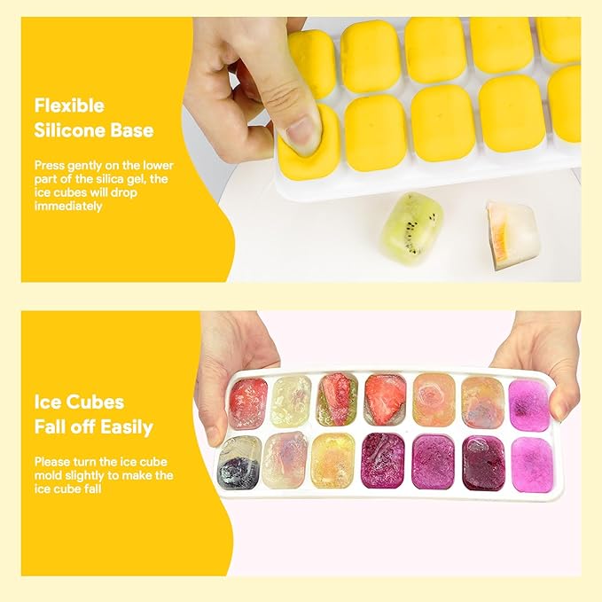 Ice Cube Trays 4 Pack, Airabc Silicone Ice Cube Trays with Removable Lid, Easy-Release Flexible 14-cube Ice Trays, LFGB Certified and BPA Free, Stackable Ice Trays with Covers for Cocktail, Freezer