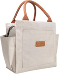 Joymee Lunch Bag Women Insulated Lunch Box Reusable Leakproof Large Spacious Cooler Tote for Women Men Adult with Bottle Holder and Side Pockets for Work Office Travel Picnic - Beige