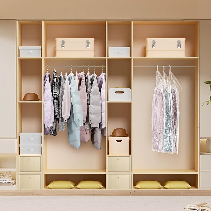 Hanging Vacuum Storage Bags For Clothes With Hand Pump,Coat Storage Bag Hanging,Vacuum Bags For Clothes,Space Saver Vacuum Storage Bags,Garment, Clothing, Dress, Suit, Long Coat, Jacket(Long 4 Pack）