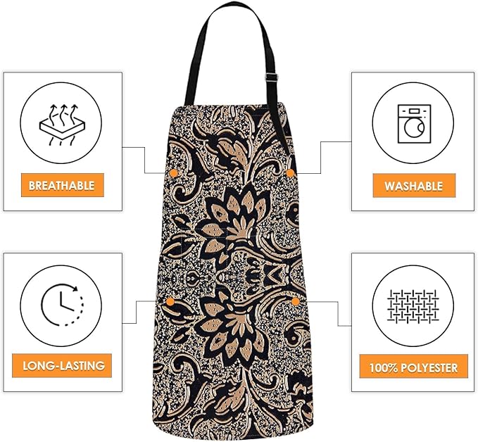 Britimes Apron Home Kitchen Cooking Baking Gardening for Women Men With Pockets Beige Abstract Embossed Texture Flower 32x28 inch