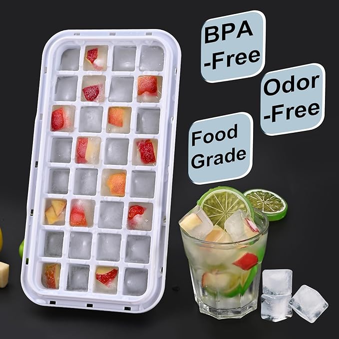 Ice Cube Trays for Freezer with Stackable Design & Lid – Quick-Release Ice Trays for Freezer with Lid and Bin, Perfect Ice Cube Maker for Whiskey, Cocktails – BPA-Free Ice Bin for Freezer Storage