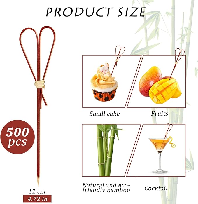 500 Pieces Red Heart Shaped Bamboo Sticks Long Toothpicks for Appetizers Cocktail Picks for Drinks 4.7 Inch Bamboo Skewers for Appetizers Charcuterie Boards Accessories
