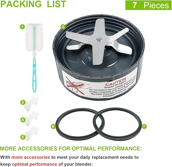 7 Pieces Blade Replacement Parts Blender Extractor Cross Blade Compatible with Nutribullet 600W and Pro 900W