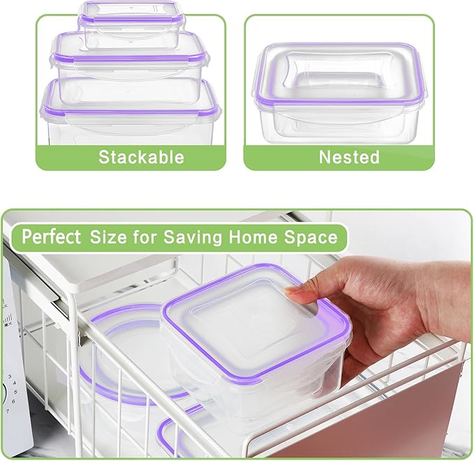 HOMBERKING 40 Pieces Food Storage Containers Set with Snap Lids (20 Lids + 20 Containers), Meal Prep Airtight Plastic Containers, BPA-Free Lunch Box for Kitchen, Pantry, Home, Purple