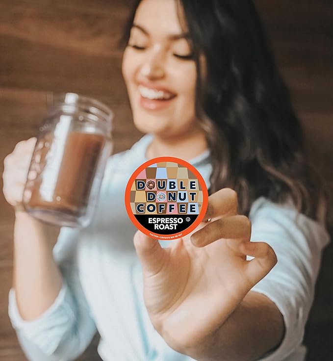 Double Donut Coffee Dark Roast Coffee Pods, Espresso Roast, Strong Coffee in Recyclable Single Serve Coffee Pods for Keurig Coffee Maker, 48 Count