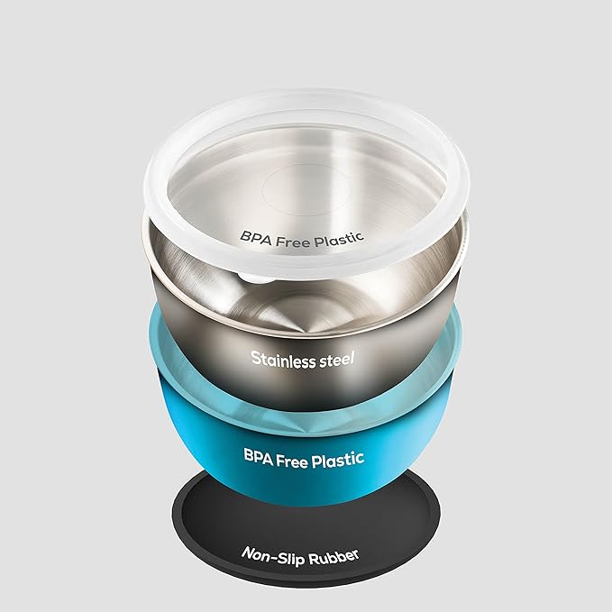 Double Wall Stainless Steel Mixing Bowls with Airtight Lids (Set of 4) Nesting Bowls for Space Saving Storage - Non-Slip Bottoms for Stability - Mixing Bowl Set For Cooking, Baking & Food Storage.