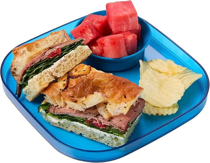 Madesmart Dipware Reusable Dining Plate/Serving Tray for Appetizers and Snacks, Food-Safe Appetizer Serving Platter with Removable Dip Bowl, Ocean