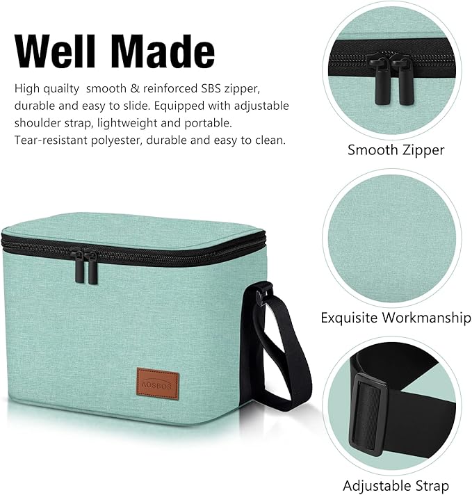 Aosbos Insulated Lunch Bag for Women Men Leakproof Lunch Box Reusable Lunch Cooler Bags Soft Lunch Tote Lunch Pail Adult Thermal Lunchbox Meal Prep Container Boxes for Work Office Outdoor