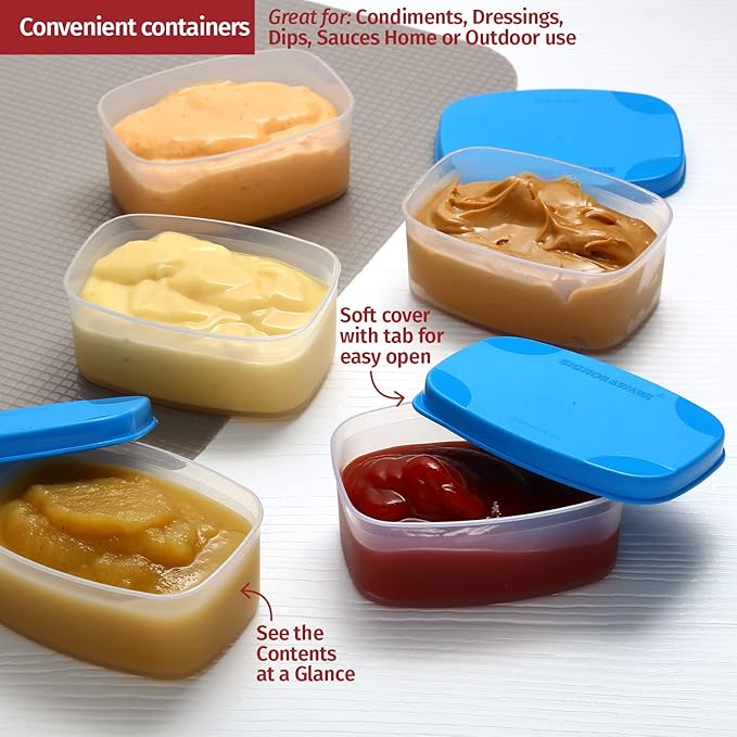 Reusable Airtight Containers 3 oz 8 Pack for Snacks, Baby/Toddler Puree, Condiments, Picnics, Food Prep, Lunch - Plastic Storage Containers, Dishwasher, Microwave, Freezer Safe, BPA Free