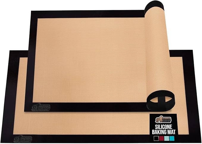 GORILLA GRIP Reusable Nonstick Silicone Baking Mat, 2-Pack, BPA-Free Oven Safe Food Liner for Toaster Ovens, Mini Cookie Sheets, Easy Clean, Holiday Baking Essentials, 11.75x8.25, Quarter Sheet, Black