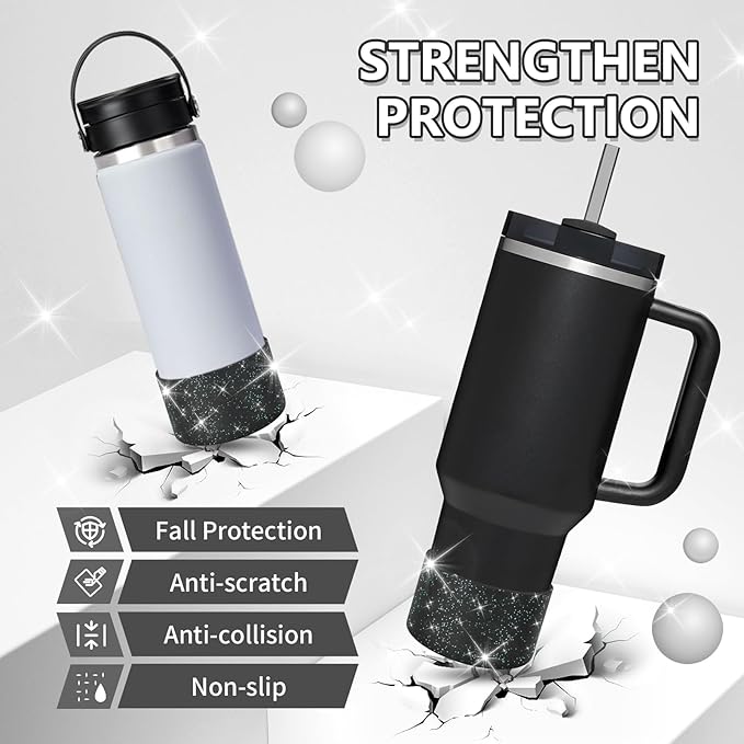 WUQID 2 Pack Bling Silicone Boot Compatible with Stanley Quencher Adventure 40oz & Stanley IceFlow 20oz 30oz, Reduces Dents Protective Silicone Water Bottle Bottom Cover Sleeve