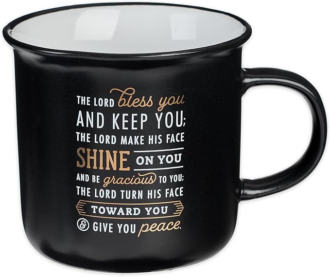 Christian Art Gifts Black Camp Style Ceramic Coffee Mug – 13 oz. Lead-free Inspirational Scripture Coffee & Tea Mug for Men & Women with Bible Verse: The Lord Bless You and Keep You – Num. 6:24-26