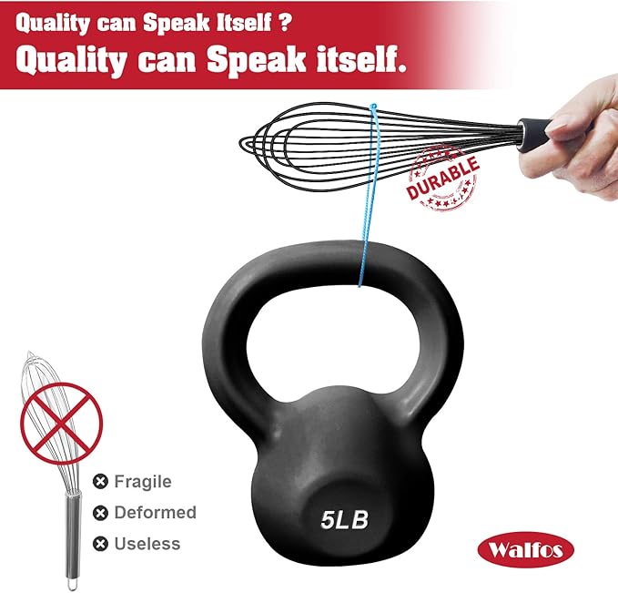 Walfos Silicone Whisk, Stainless Steel Wire Whisk - Heat Resistant Kitchen Whisks for Non-stick Cookware, Balloon Egg Beater Perfect for Blending, Whisking, Beating, Frothing & Stirring, 8.5", Black