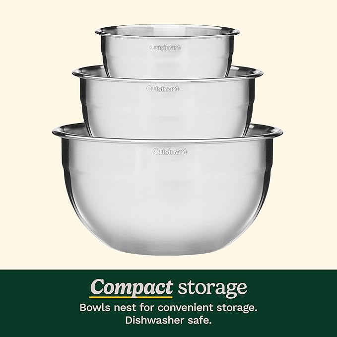 Cuisinart Mixing Bowl Set, Stainless Steel, 3-Piece, CTG-00-SMB
