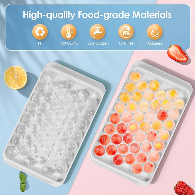 WIBIMEN Ice Cube Tray with Lid and Bin - Round Ice Trays for Freezer with Lid - Ice Cube Trays for Freezer with Ice Container (0.8"-2PACK White)