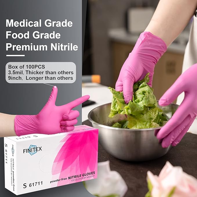FINITEX Nitrile Disposable Latex-Free Gloves - 3.5mil 100PCS Powder-Free Latex Free Cleaning Medical Exam Food Gloves