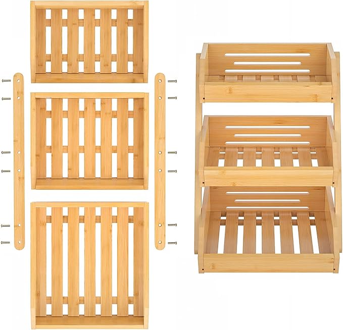 Large 3 Tier Bamboo Fruit Basket Stand for Kitchen Countertop – Fruit Holder – Suitable for Bread, Vegetables, Produce, Home Storage and Display