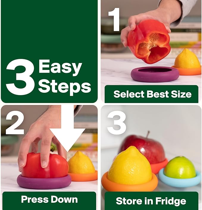 Food Huggers 5pc Reusable Silicone Food Savers | BPA Free & Dishwasher Safe | Fruit & Vegetable Produce Storage for Onion, Tomato, Lemon, Banana, Cans & More | Round, Sage Green