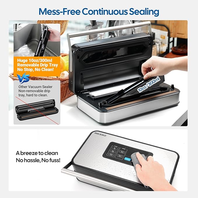 INKBIRD Vacuum Sealer Machine with 160W Double Pump, Full Automoatic Pro Vacuum Sealer for Food Preservation with Liquid/Moist/Dry Food, Food Sealer with Removable Drip Tray, Roll Storage and Cutter