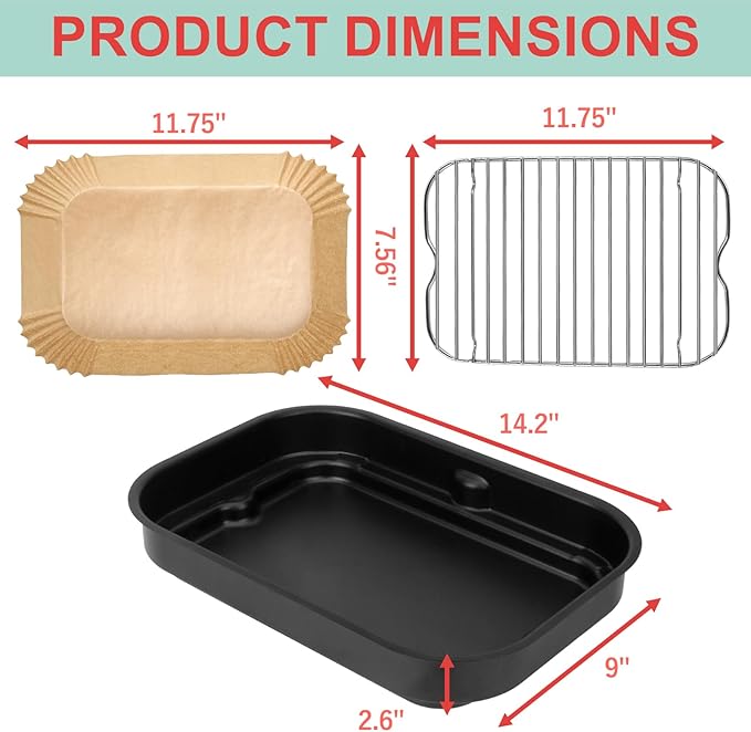 Non-Stick Griddle Pan, Stainless Steel Rack and Air Fryer Liners for Ninja FG551 Smart XL 6-in-1 Indoor Grill, Parts for Ninja Air Fryer Accessories with Disposable Parchment Paper, 100 Packs