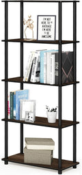 Furinno TURN-N-TUBE Storage Shelves, 5-Tier Book Shelf, Corner Shelf, Toolless Open Shelves, for Organization and Storage, Living Room, Garage, Home Office, Columbia Walnut