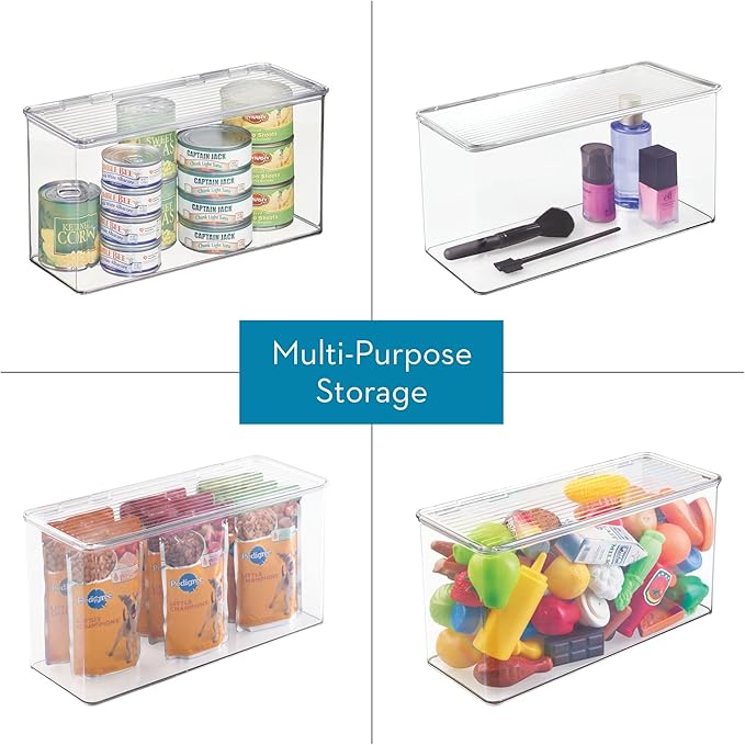 iDesign Plastic Stackable Hinged-Lid Pantry or Kitchen Storage Box - Set of 2 - Clear