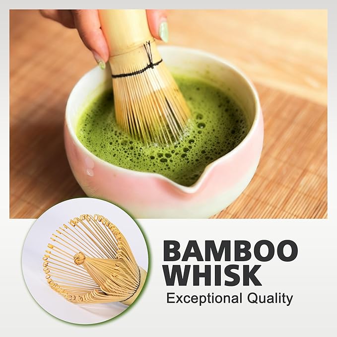 Matcha Whisk Bowl Set, 7PCS All-in-One Japanese Tea Set Includes Matcha Bowl with Spout, Bamboo Whisk (Chasen) with Stand, Scoop, Sifter, Complete Kit for Ceremony, Gift for Matcha Tea Lovers