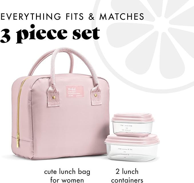 Fit & Fresh Bloomington Lunch Bag for Women - Insulated Large Lunch Box for Work with Containers, Leak-Resistant, Stain-Resistant, Zipper Closure, Mauve