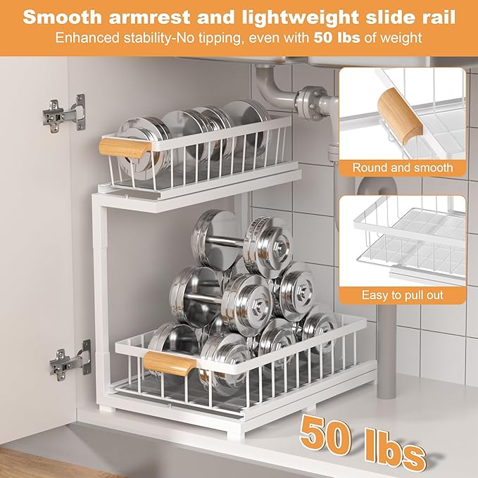 Under Sink Organizer,2 Tier Under Sink Organizers and Storage,Slide Out Pull Out Cabinet Organizer Shelf, Metal Sliding Drawer for Kitchen Bathroom Pantry Cabinet Closet Organization Rack