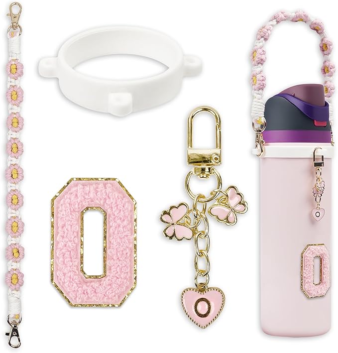 Cute Letter Charm Set Compatible with Owala Water Bottle 24 oz, 32 oz, 40 oz, Owala Kids, Owala Coffee Tumbler, Owala FreeSip – Includes Handle Strap, for Owala Accessories & Stanley Cup Accessories