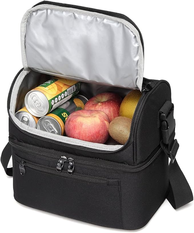 Vaschy Lunch Bag for Men and Women - 8L Capacity, Water Resistant, with Shoulder Strap and Carry Handle, Black