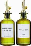 Green Glass Olive Oil Dispenser Bottles For Kitchen,Avocado Oil Dispenser Set, Modern Decor, Gold Kitchen Accessories for Home, Airbnb, Cafe (Gold, Set of 2)