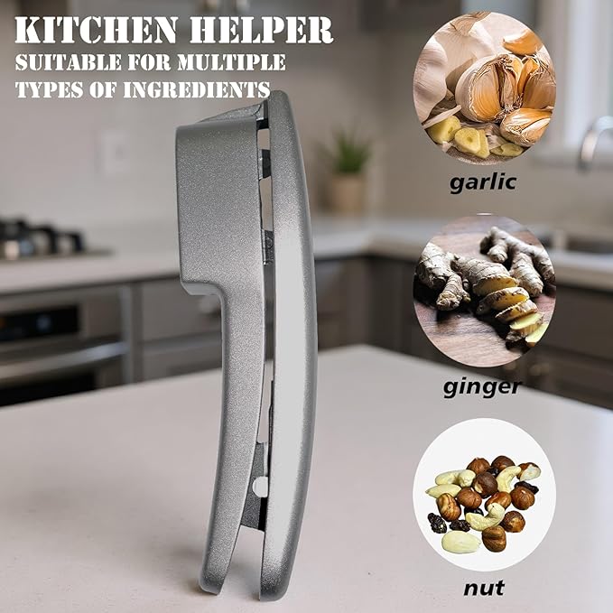 QPQ 2-in-1 Professional Garlic Press and Peeler Set, Aluminum Kitchen Tool with Built-in Cleaner, Manual Crusher and Mincer for Unpeeled Garlic Cloves,Fast And Portable Garlic Peeler
