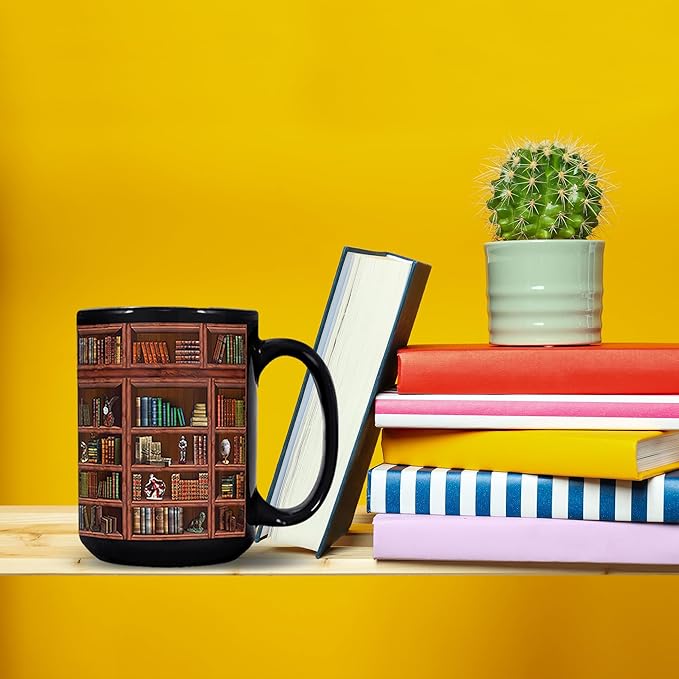 2IMT Books Mug Librarian Gifts for Book Lovers Women - Library Coffee Mug Book Club Gifts for Women - Reading Bookish Items Bookworm Librarian Lovers for Readers Writer Black 15oz