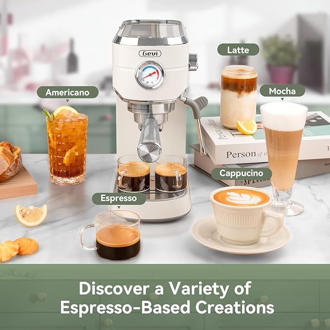 Gevi 20 Bar Espresso Coffee Machine with Burr Grinder Set | 35 Precise Grind Settings | Milk Frother for Latte Cappuccino | Professional Home Barista Kit | Gift for Coffee Lovers
