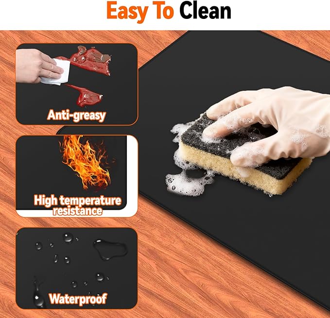 Heat Resistant Mat Under BBQ Grill, Fireproof Mat to Protect Outdoor Prep Grill Table, Waterproof & Oilproof BBQ Mats for Portable Charcoal, Gas Grills, Pizza Oven (Black,16 x 24in)