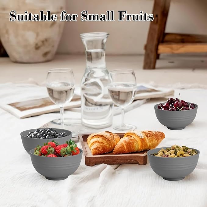 Wrova wheat straw small bowls 10oz set of 8 - Unbreakable Dessert Bowls for kids - Mini Bowl Sets for Ice Cream,Snack and Fruits - Microwave & Dishwasher Safe Appetizer Bowls (Deep Grey)