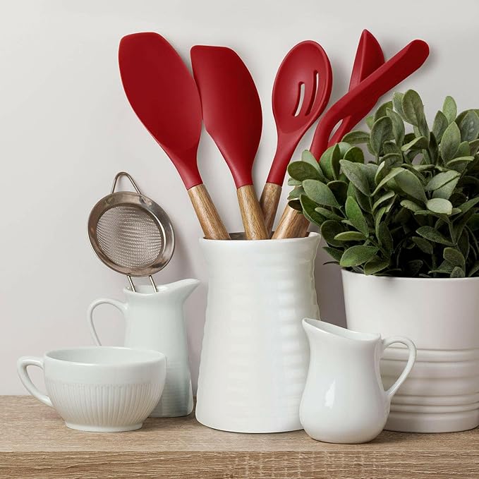 Kitchen Utensils Set, Silicone Cooking Utensils Set,Non-Stick Silicone Spatula Set with Natural Acacia Hard Wood Handle, 5 Piece, Upgraded Thickened Cookware