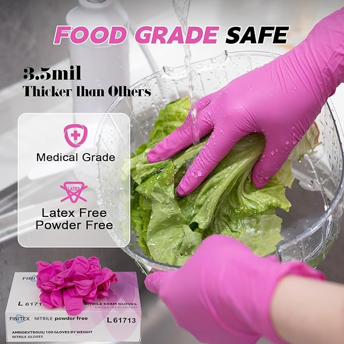 FINITEX Nitrile Disposable Latex-Free Gloves - 3.5mil 100PCS Powder-Free Latex Free Cleaning Medical Exam Food Gloves