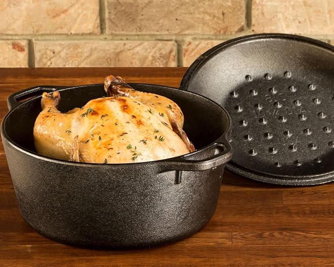Lodge 5 Quart Cast Iron Dutch Oven. Pre-Seasoned Pot with Lid and Dual Loop Handle