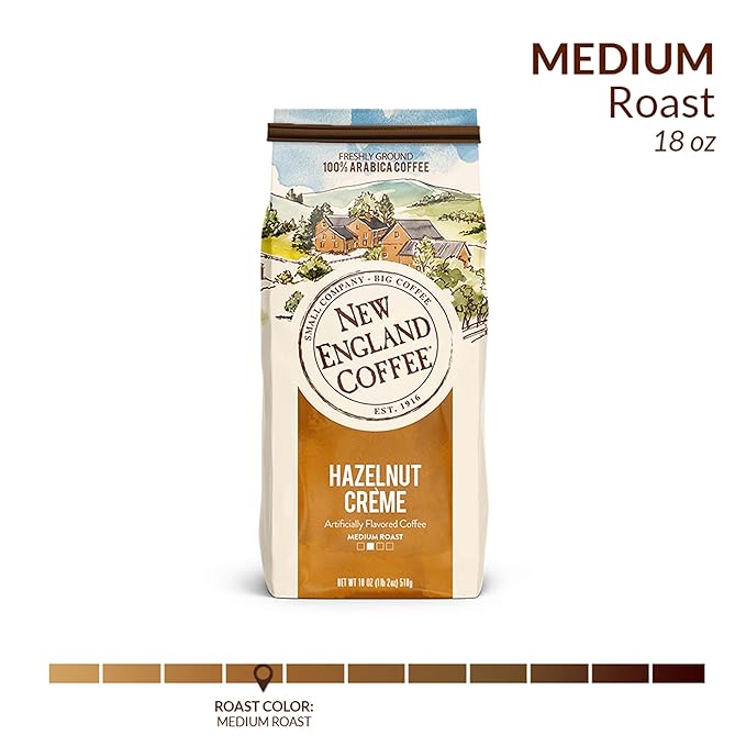 New England Coffee Hazelnut Crème Medium Roast Ground Coffee, 18oz Bag (Pack of 1)
