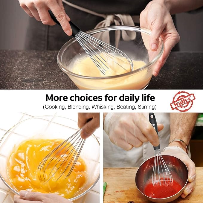 Stainless Steel Wire Whisk Set - 3 Packs Balloon Whisk, Thick Wire Wisk ＆ Strong Handles, Egg Frother for Cooking, Blending, Whisking, Beating and Stirring (7"+9"+11")