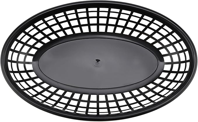 40 Pack 8.9x5.7x1.6 Inch Black Plastic Fast Food Baskets, Restaurant Serving Baskets, Oval Fast Food Serving Tray for Picnic, Deli Serving, Chicken, Burgers and Fries