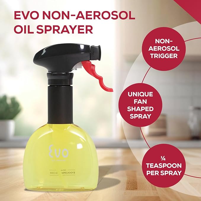 Evo Oil Sprayer Minis, Non-Aerosol for Olive, Cooking Oils, and Vinegars, Yellow, 8-Ounce Capacity, Set of 2