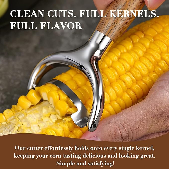 KULUNER Durable Stainless Steel Corn Peeler with Polished Wood Handle Corn on the Cob Stripper Kernel Remover Easy Use Corn Kernel Cutter Kitchen Gadget（Merbau）