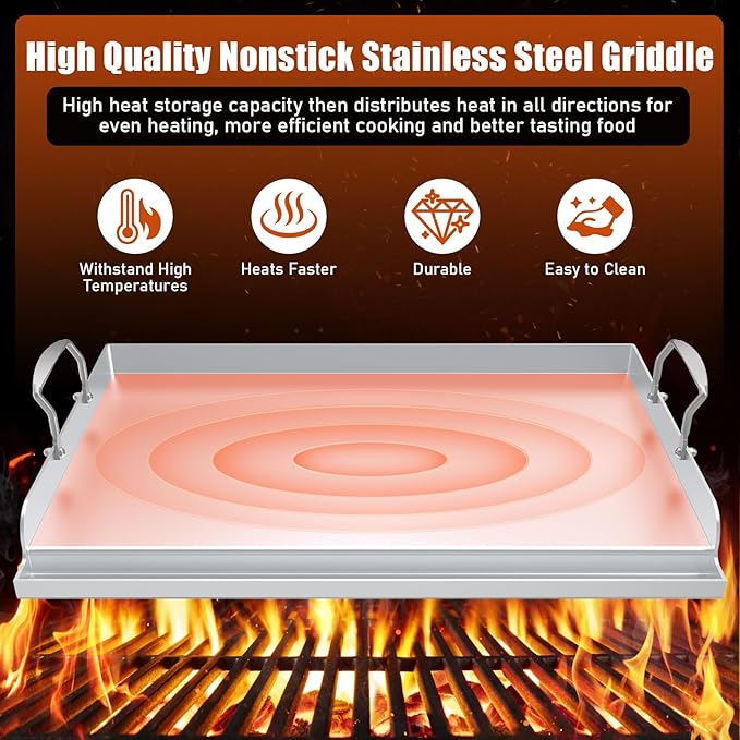 Nonstick Stainless Steel Griddle for Gas Grill Nanoceramic Universal Griddle for Gas Stove Top 25" x 16" Flat Top Plate Cooking Skillet Pan Teppanyaki Camping Outdoor Tailgating Plancha Para Cocinar