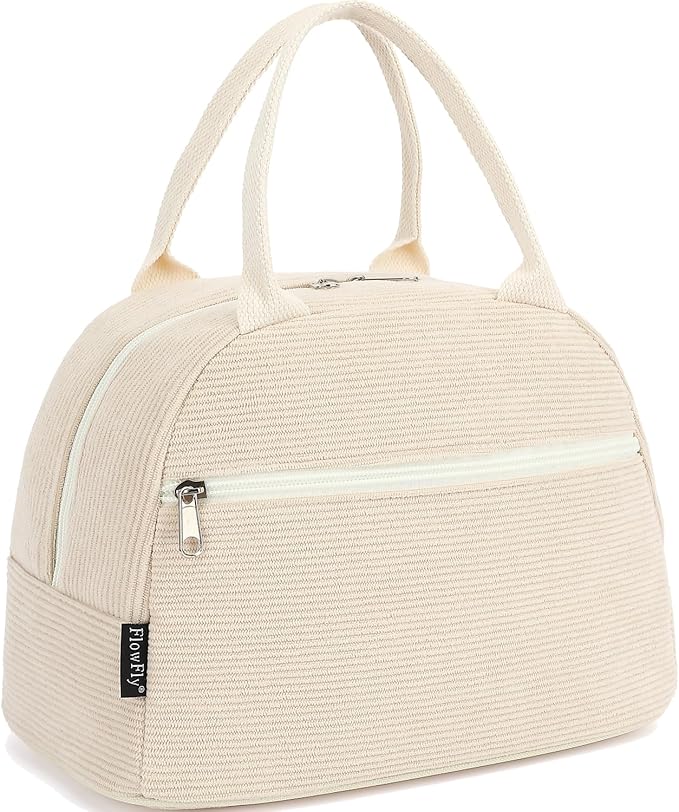FlowFly Lunch Bag for Women Insulated Lunch Box Corduroy Lunch Tote Cooler for Travel Work Picnic,Corduroy Beige